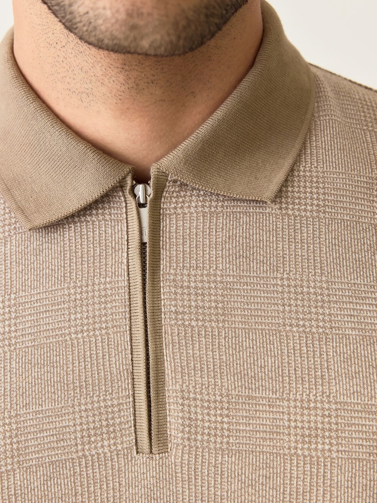 Neutral Brown Heritage Brushed Pattern Polo Shirt - Image 5 of 5