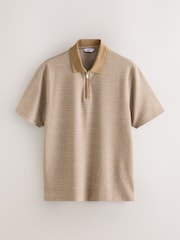 Neutral Brown Heritage Brushed Pattern Polo Shirt - Image 6 of 8