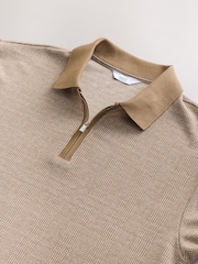Neutral Brown Heritage Brushed Pattern Polo Shirt - Image 7 of 8
