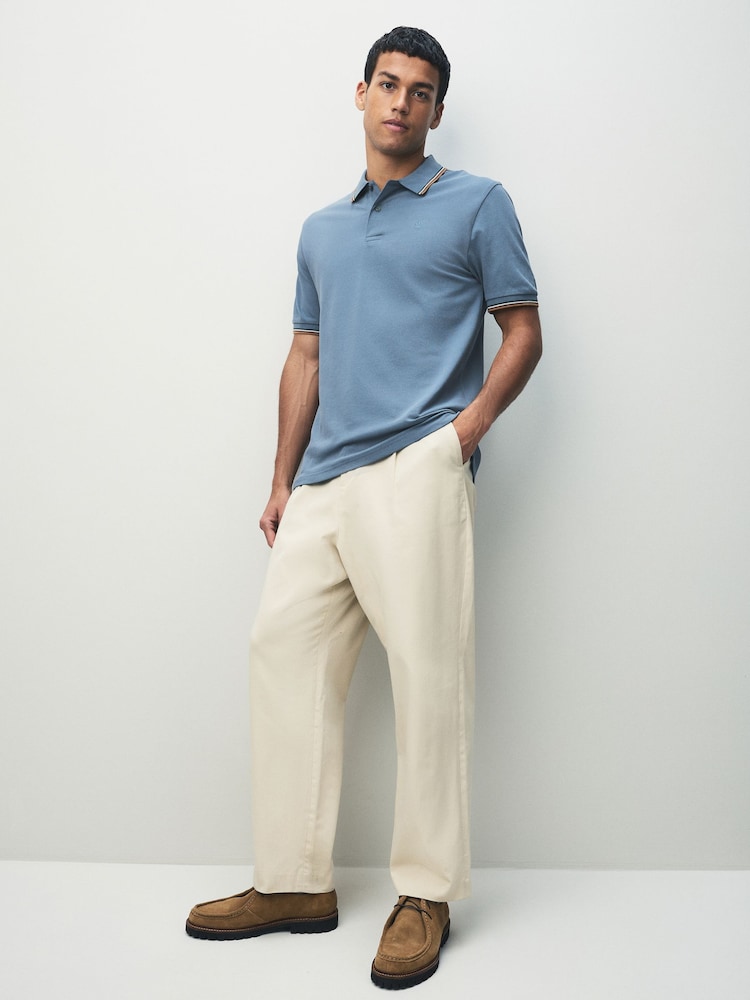 Blue Regular Fit Short Sleeve Tipped Polo Shirt - Image 2 of 7 Blue Regular Fit Short Sleeve Tipped Polo Shirt - Image 2 of 7