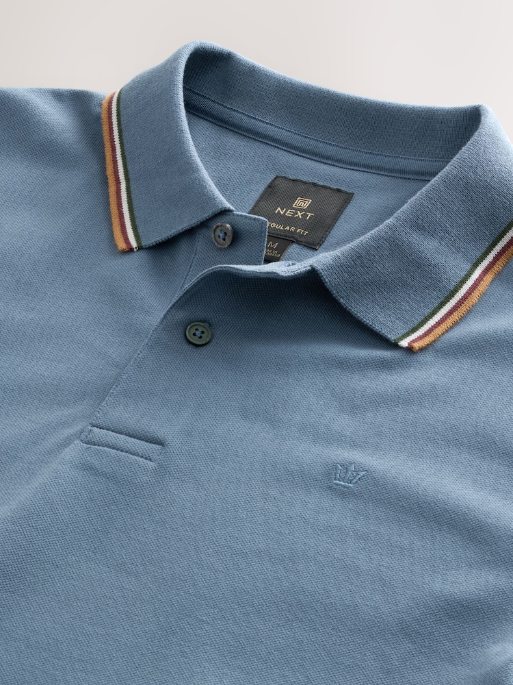 Blue Regular Fit Short Sleeve Tipped Polo Shirt - Image 7 of 7 Blue Regular Fit Short Sleeve Tipped Polo Shirt - Image 7 of 7
