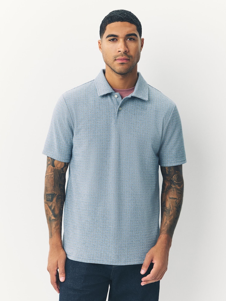 Blue Heritage Brushed Pattern Polo Shirt - Image 1 of 7