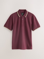 Burgundy Red Regular Fit Short Sleeve Tipped Polo Shirt - Image 1 of 3