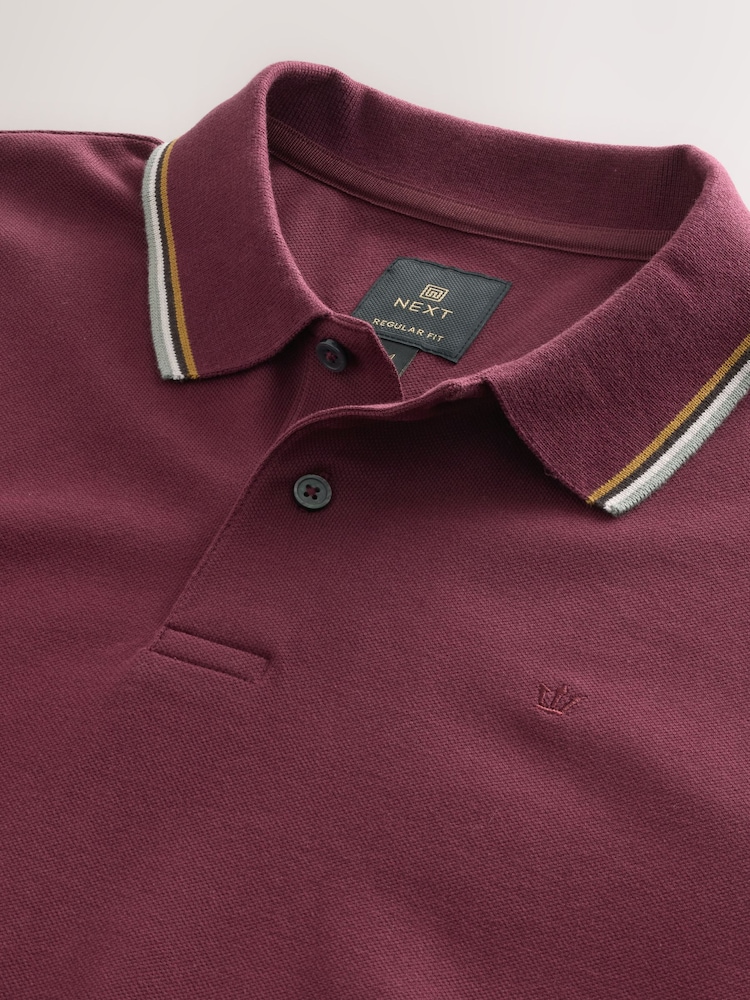 Burgundy Red Regular Fit Short Sleeve Tipped Polo Shirt - Image 3 of 3
