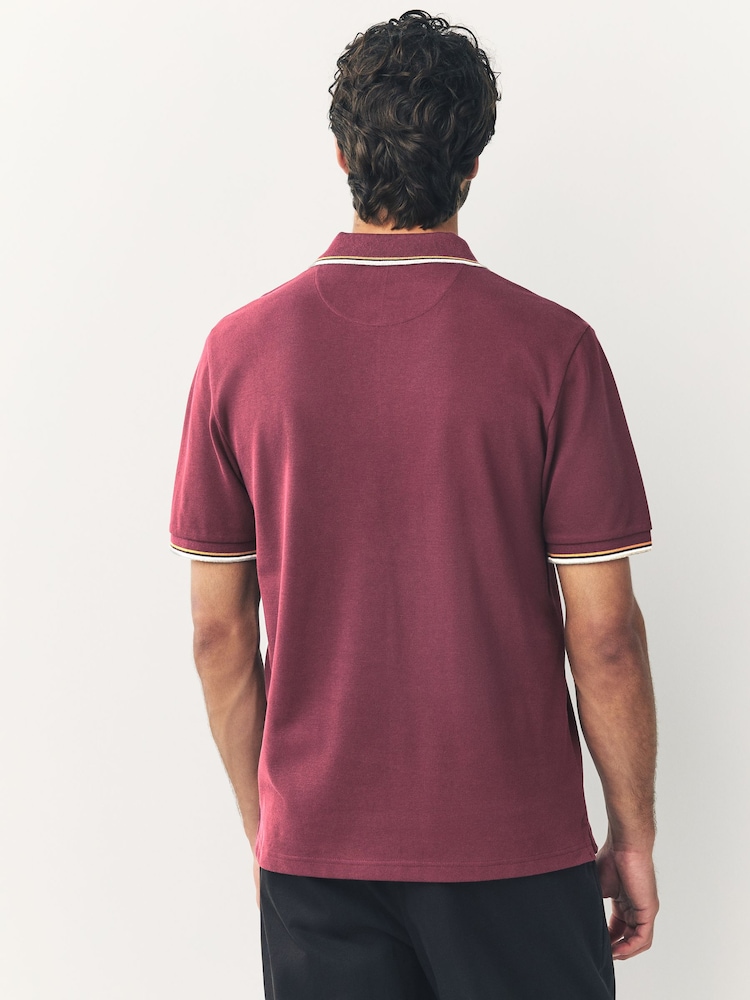 Burgundy Red Regular Fit Short Sleeve Tipped Polo Shirt - Image 3 of 3 Burgundy Red Regular Fit Short Sleeve Tipped Polo Shirt - Image 3 of 3