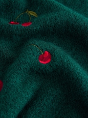 Green Cherry Embroidery Open Collar Polo Half Sleeve Jumper With Wool - Image 8 of 9
