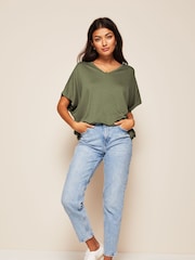 Friends Like These Khaki Green Short Sleeve Tunic - Image 3 of 4