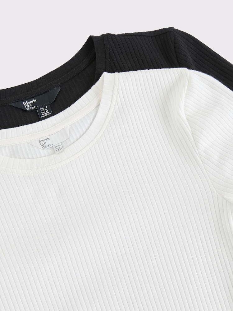 Friends Like These Black White Jersey Ribbed T-Shirts 2 Pack - Image 7 of 7