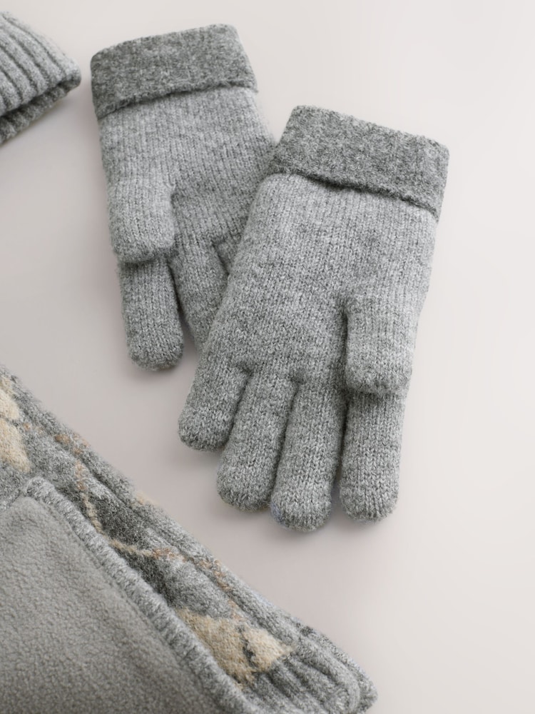 Grey/White Argyle Hat Scarf & Gloves Set 3 Piece (3-16yrs) - Image 2 of 4