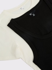 Friends Like These Black and Ivory 100% Cotton Ribbed Jersey Tops and Vests 2 Pack - Image 7 of 7