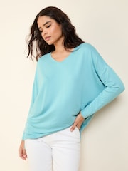 Friends Like These Aqua Green Soft Jersey V-Neck Long Sleeve Tunic Top - Image 2 of 5