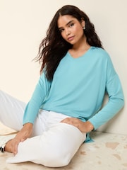 Friends Like These Aqua Green Soft Jersey V-Neck Long Sleeve Tunic Top - Image 3 of 5