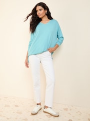 Friends Like These Aqua Green Soft Jersey V-Neck Long Sleeve Tunic Top - Image 4 of 5