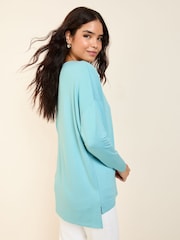 Friends Like These Aqua Green Soft Jersey V-Neck Long Sleeve Tunic Top - Image 5 of 5