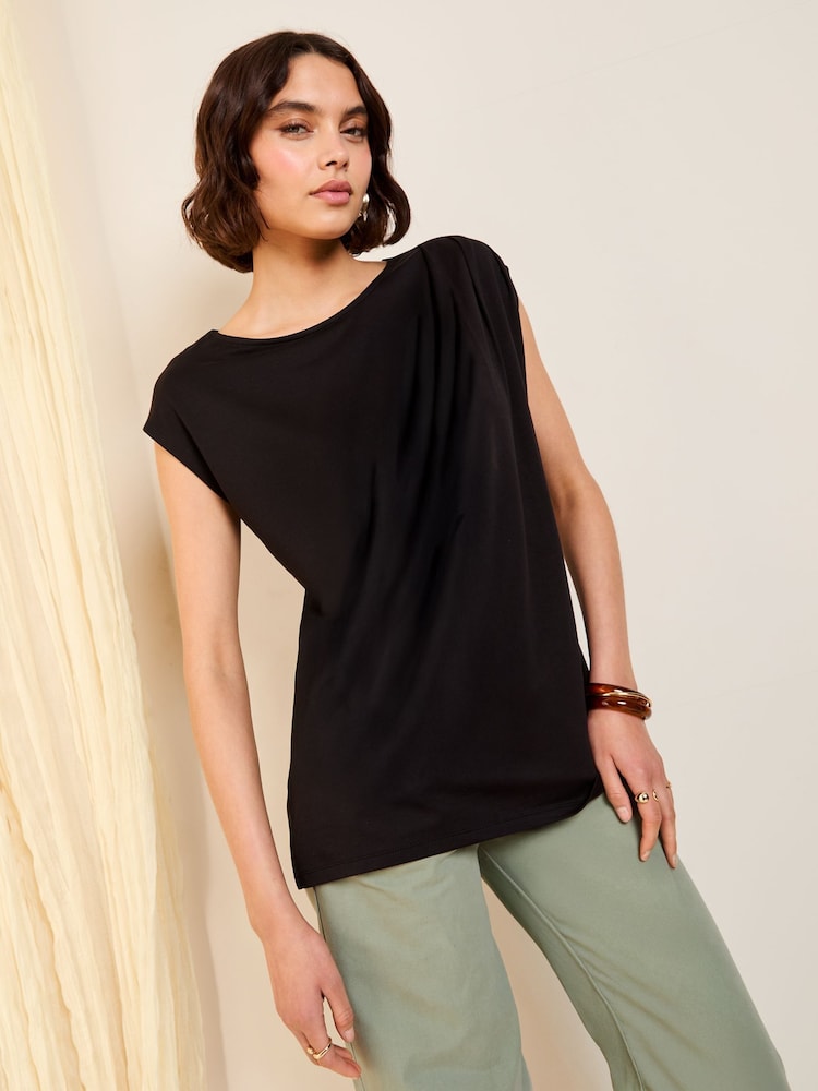 Friends Like These Black Short Sleeve Drape Tunic - Image 1 of 4