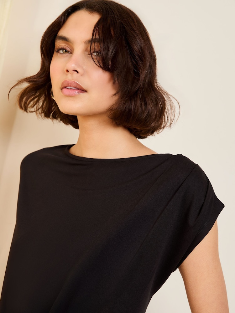 Friends Like These Black Short Sleeve Drape Tunic - Image 2 of 4