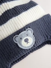 Navy Blue/White Stripe Bear Pom Hat (3mths-10yrs) - Image 2 of 3
