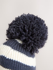 Navy Blue/White Stripe Bear Pom Hat (3mths-10yrs) - Image 3 of 3