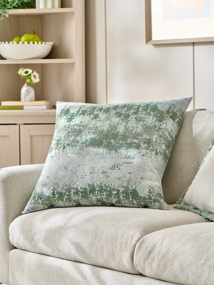 Dark Green 59 x 59cm Abstract Jacquard Cushion - Image 1 of 4