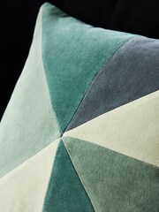 Dark Green 50 x 50cm Multi Patchwork Velvet Cushion - Image 2 of 5