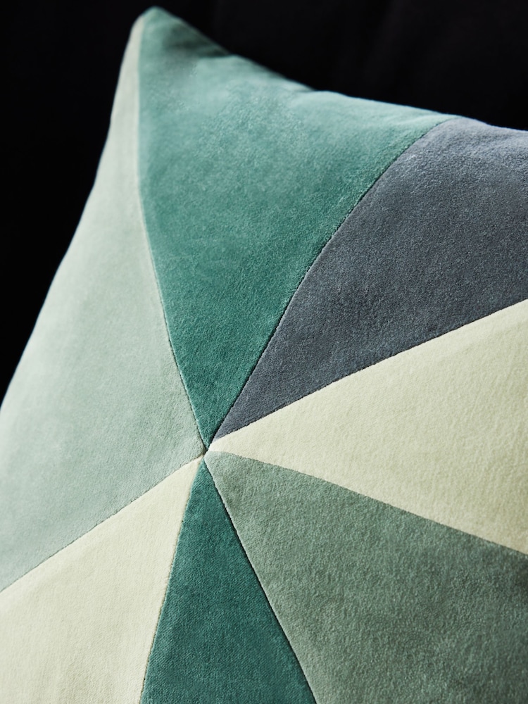 Dark Green 50 x 50cm Multi Patchwork Velvet Cushion - Image 2 of 5