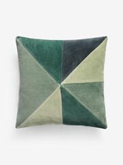 Dark Green 50 x 50cm Multi Patchwork Velvet Cushion - Image 3 of 5