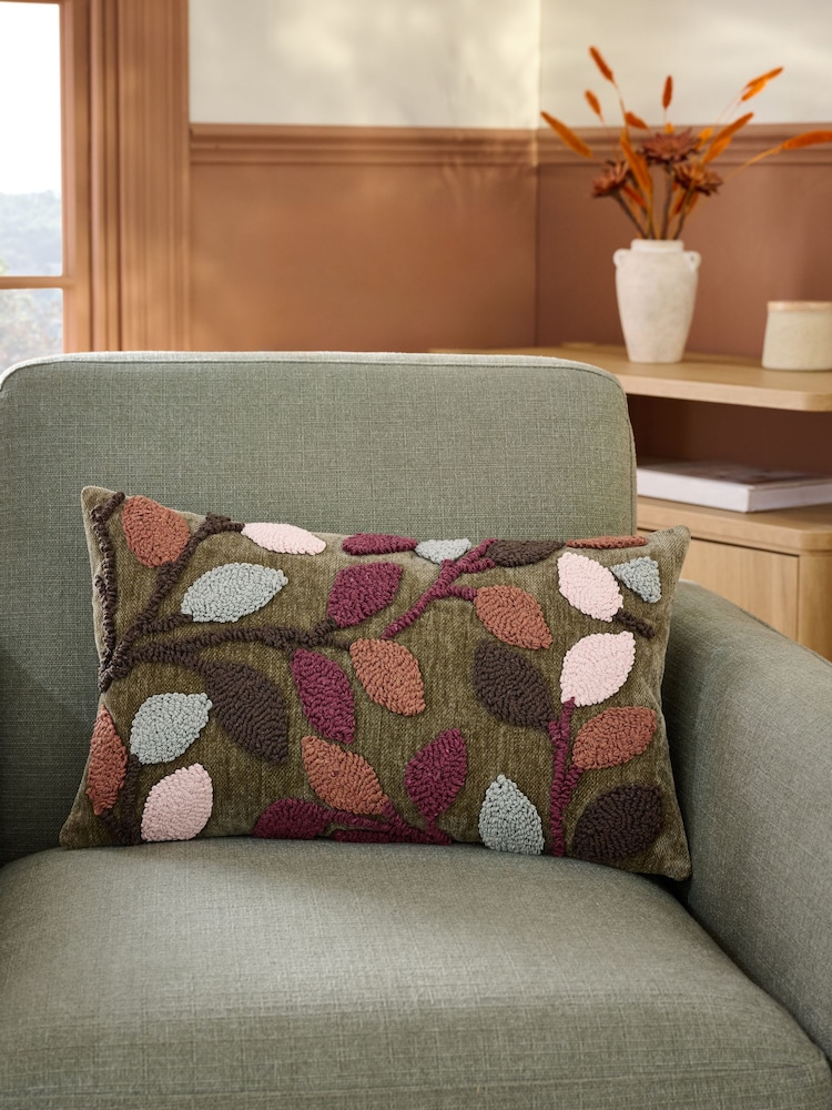 Green 50 x 30cm Tufted Leaf Cushion - Image 1 of 5