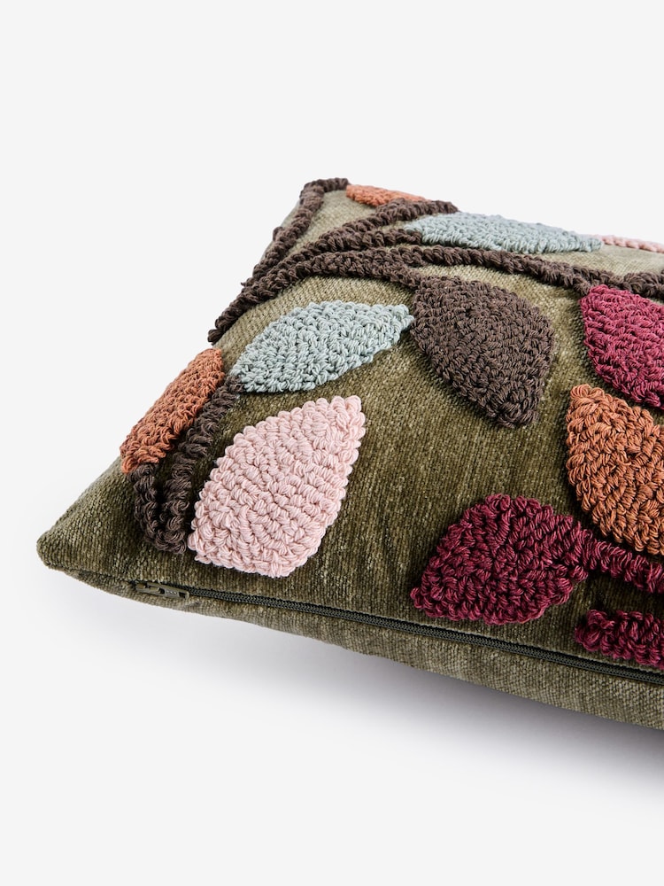 Green 50 x 30cm Tufted Leaf Cushion - Image 5 of 5