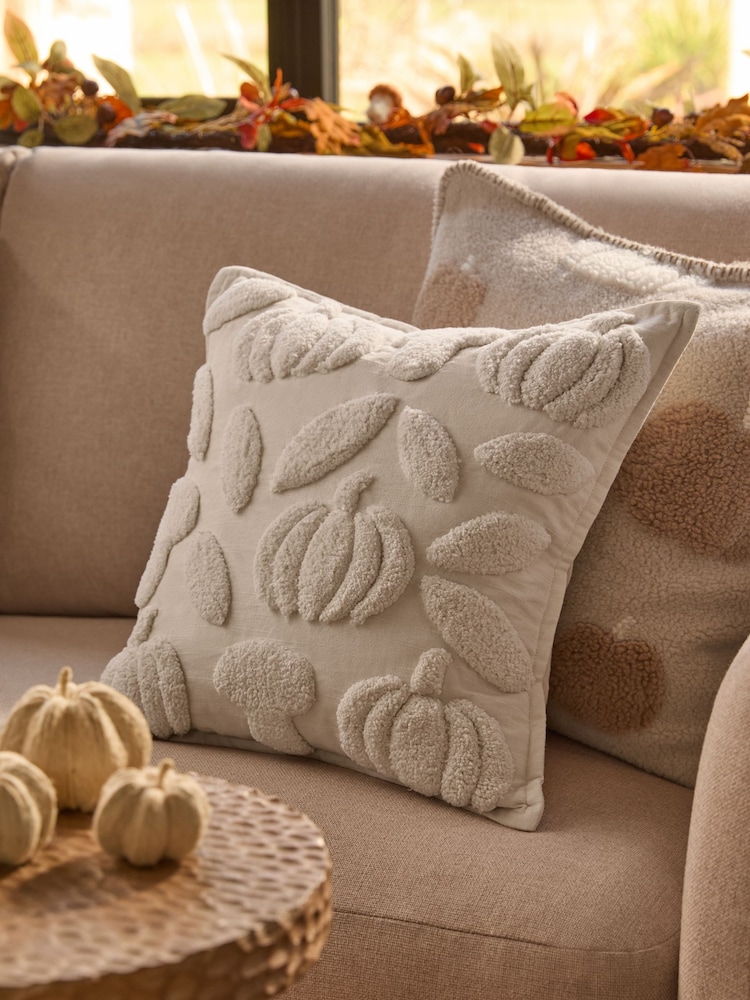 Natural 43 x 43cm Tufted Borg Pumpkin Cushion - Image 1 of 5