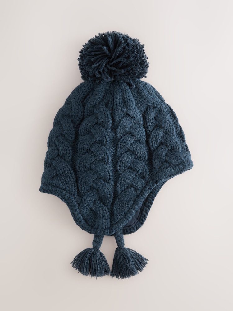 Marineblau/blau - Cable Knit Inca Pom Hat (3mths-10yrs) - Bild 1 von 3