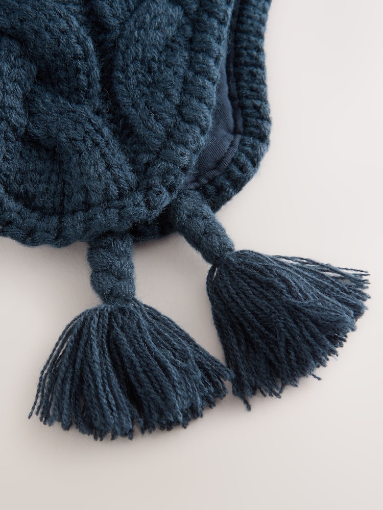 Marineblau/blau - Cable Knit Inca Pom Hat (3mths-10yrs) - Bild 2 von 3