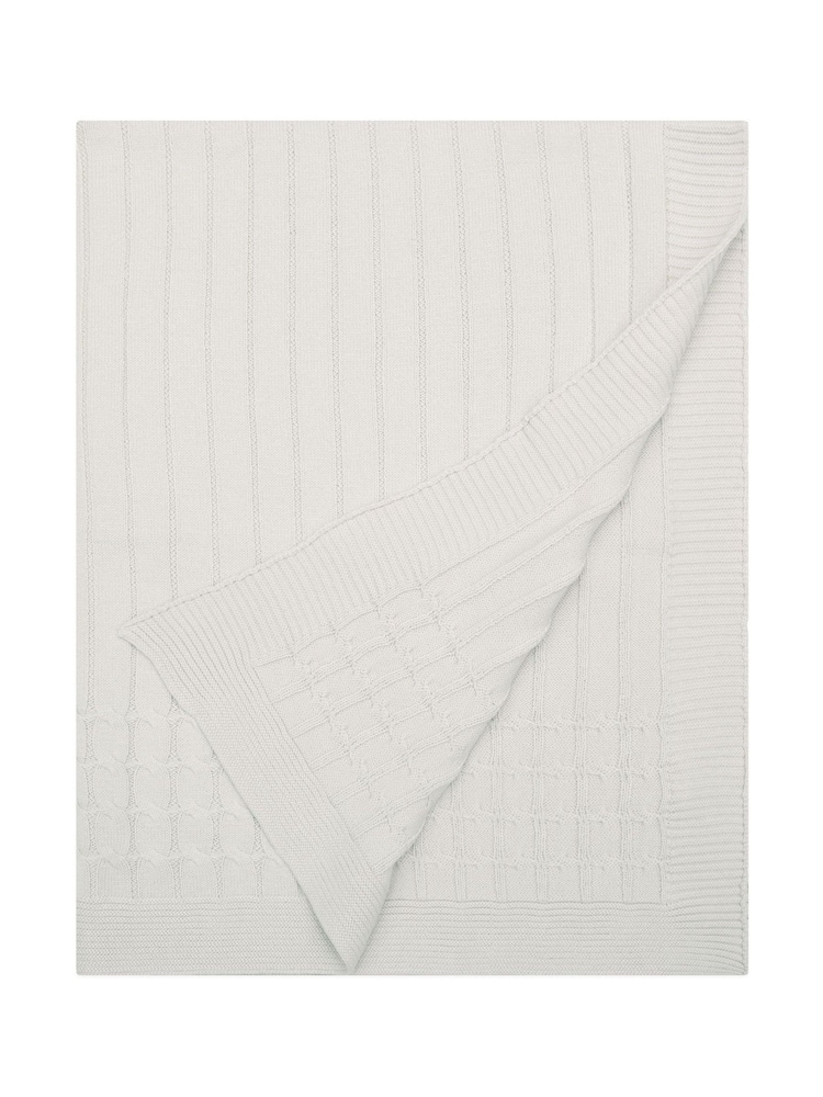 Emile Et Rose Knitted Natural 100% Cotton Blanket With Cable Knit & Ribbed Edge - Image 1 of 3
