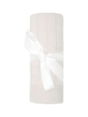Emile Et Rose Knitted Natural 100% Cotton Blanket With Cable Knit & Ribbed Edge - Image 2 of 3