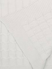 Emile Et Rose Knitted Natural 100% Cotton Blanket With Cable Knit & Ribbed Edge - Image 3 of 3