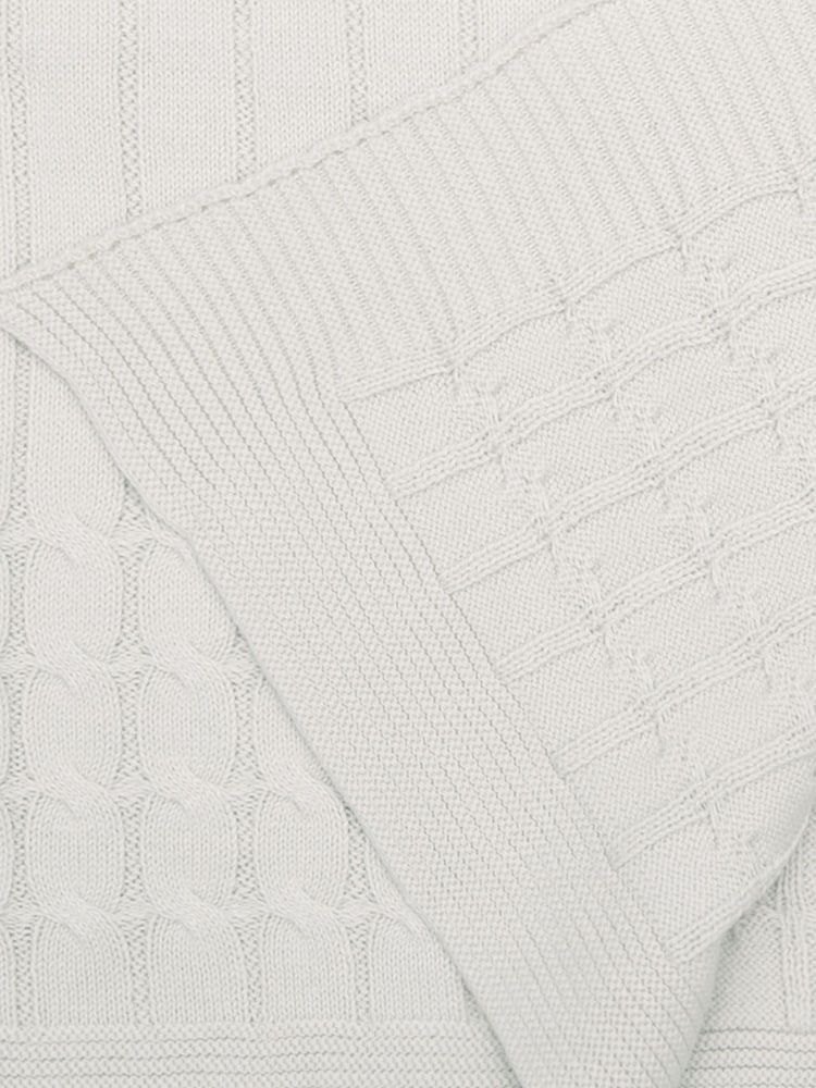 Emile Et Rose Knitted Natural 100% Cotton Blanket With Cable Knit & Ribbed Edge - Image 3 of 3