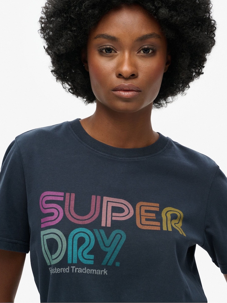 Superdry Blue Rainbow Logo Relaxed 100% Cotton T-Shirt - Image 3 of 3