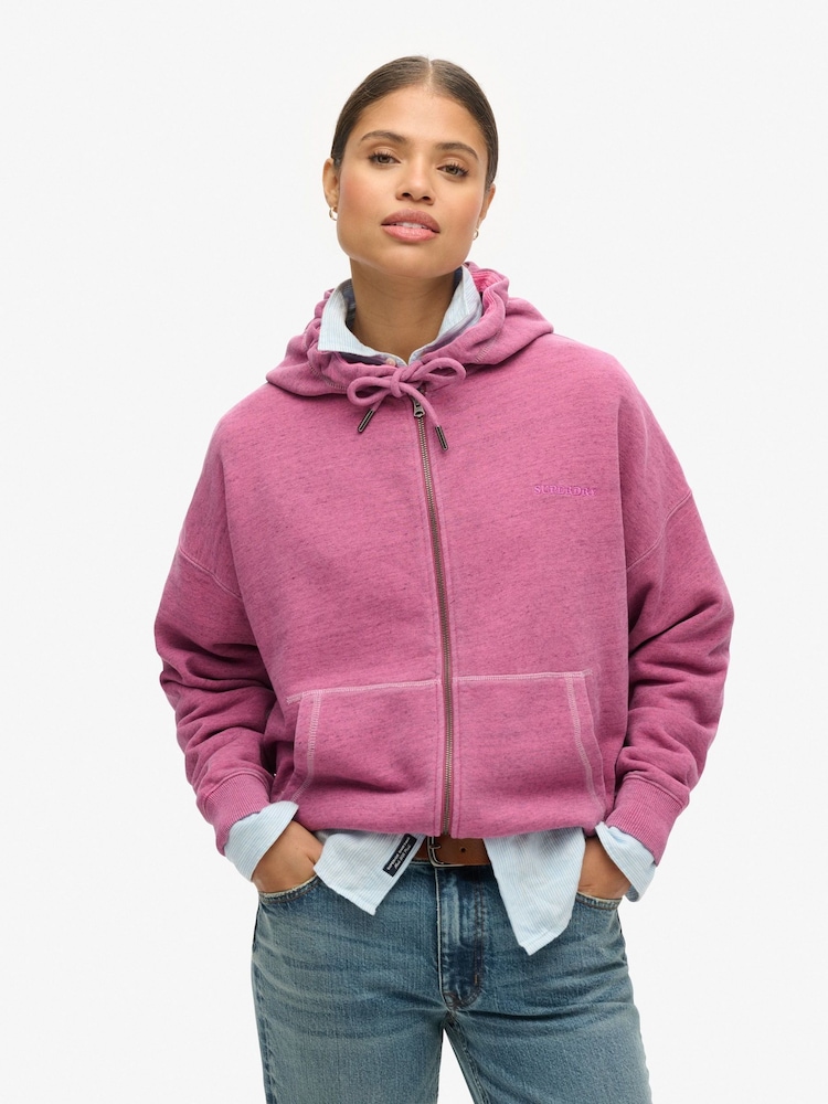Superdry Pink Essential Logo Overdyed Zip 100% Cotton Hoodie - Image 1 of 3
