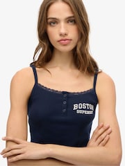 Superdry Blue Athletic Essentials Graphic Button 100% Cotton Camisole - Image 3 of 3