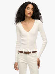Superdry White Essential Button Long Sleeve 100% Cotton Top - Image 1 of 3