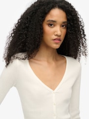 Superdry White Essential Button Long Sleeve 100% Cotton Top - Image 2 of 3