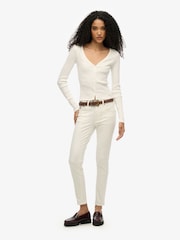 Superdry White Essential Button Long Sleeve 100% Cotton Top - Image 3 of 3