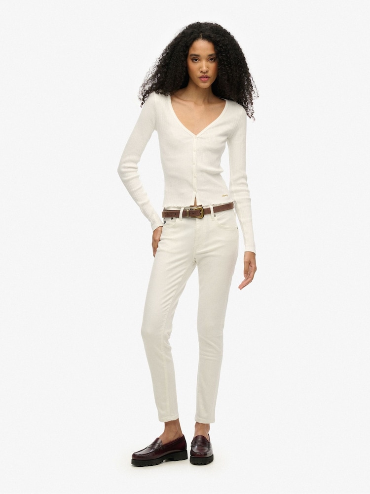 Superdry White Essential Button Long Sleeve 100% Cotton Top - Image 3 of 3