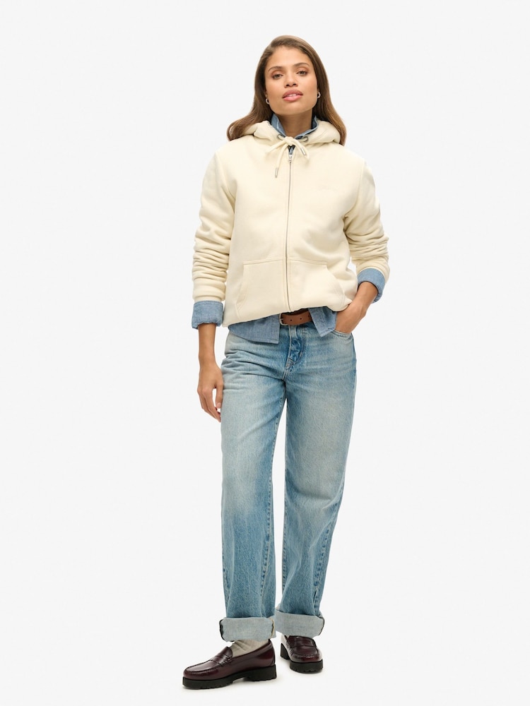 Superdry Cream Borg Lined Zip Hoodie - Image 2 of 3