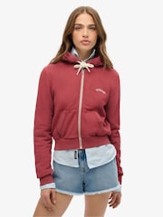 Superdry Red Essential Logo Cropped Zip 100% Cotton Hoodie - Image 1 of 3