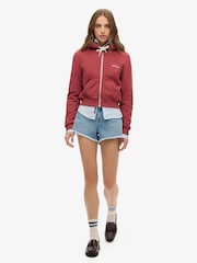 Superdry Red Essential Logo Cropped Zip 100% Cotton Hoodie - Image 2 of 3