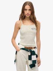Superdry White Athletic Essentials Graphic Button 100% Cotton Cami Top - Image 1 of 3