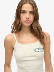 Superdry White Athletic Essentials Graphic Button 100% Cotton Cami Top - Image 3 of 3