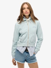 Superdry Blue Essential Logo Cropped Zip 100% Cotton Hoodie - Image 1 of 3
