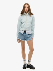 Superdry Blue Essential Logo Cropped Zip 100% Cotton Hoodie - Image 2 of 3