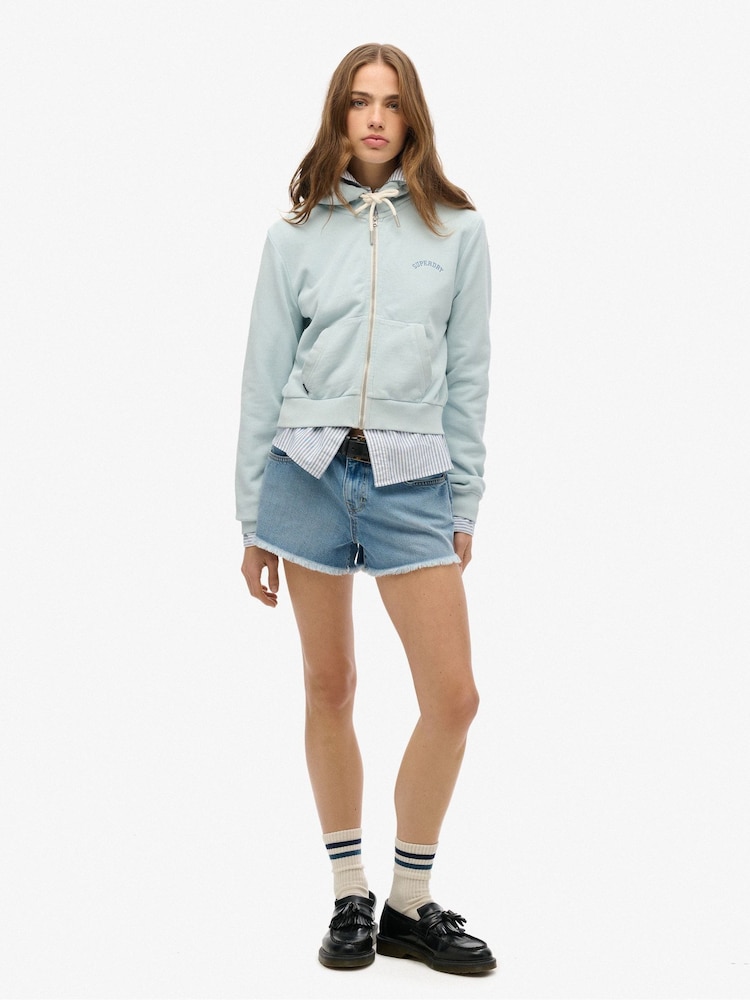 Superdry Blue Essential Logo Cropped Zip 100% Cotton Hoodie - Image 2 of 3